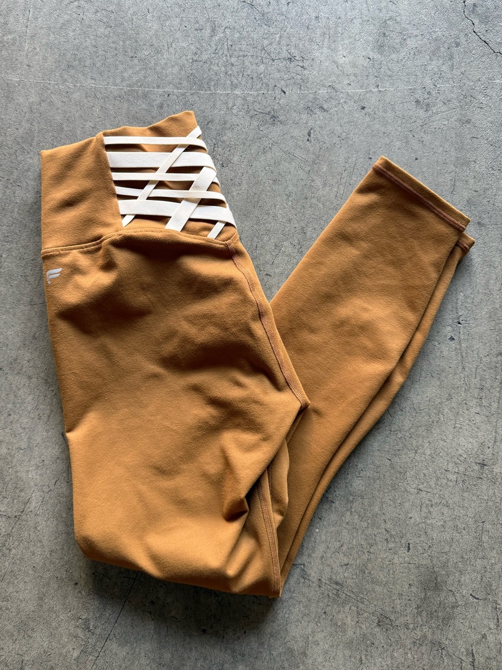 Fabletics Women's High-Waist Leggings in Ocre - White Criss Cross Back - S